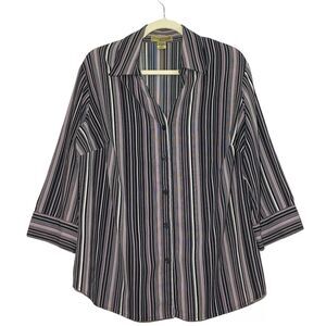 NOTATIONS WOMAN Plus Size 1X Pin Stripe Button Down Collared Women's Top Blouse